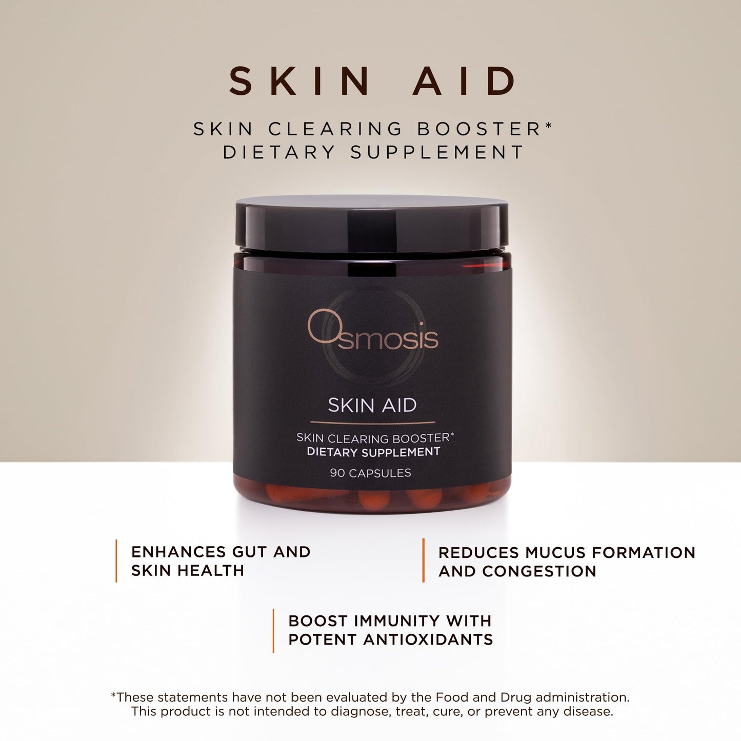 OSMOSIS Skin Aid Daily Supplement, Microbiome and Immunity Support, Vitamin A, for Acne and Blemish Prone Skin, 90 Count - dailyvitalstore