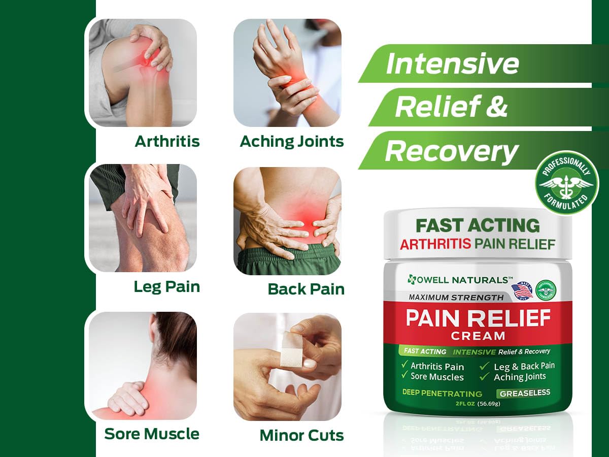 Owell Naturals Deep Penetrating Pain Relief Cream, Maximum Strength Formula for Joints & Muscles, Lower Back, Knees, Hands, Legs, Ankle – Fast Acting Comfort, 7 oz - dailyvitalstore