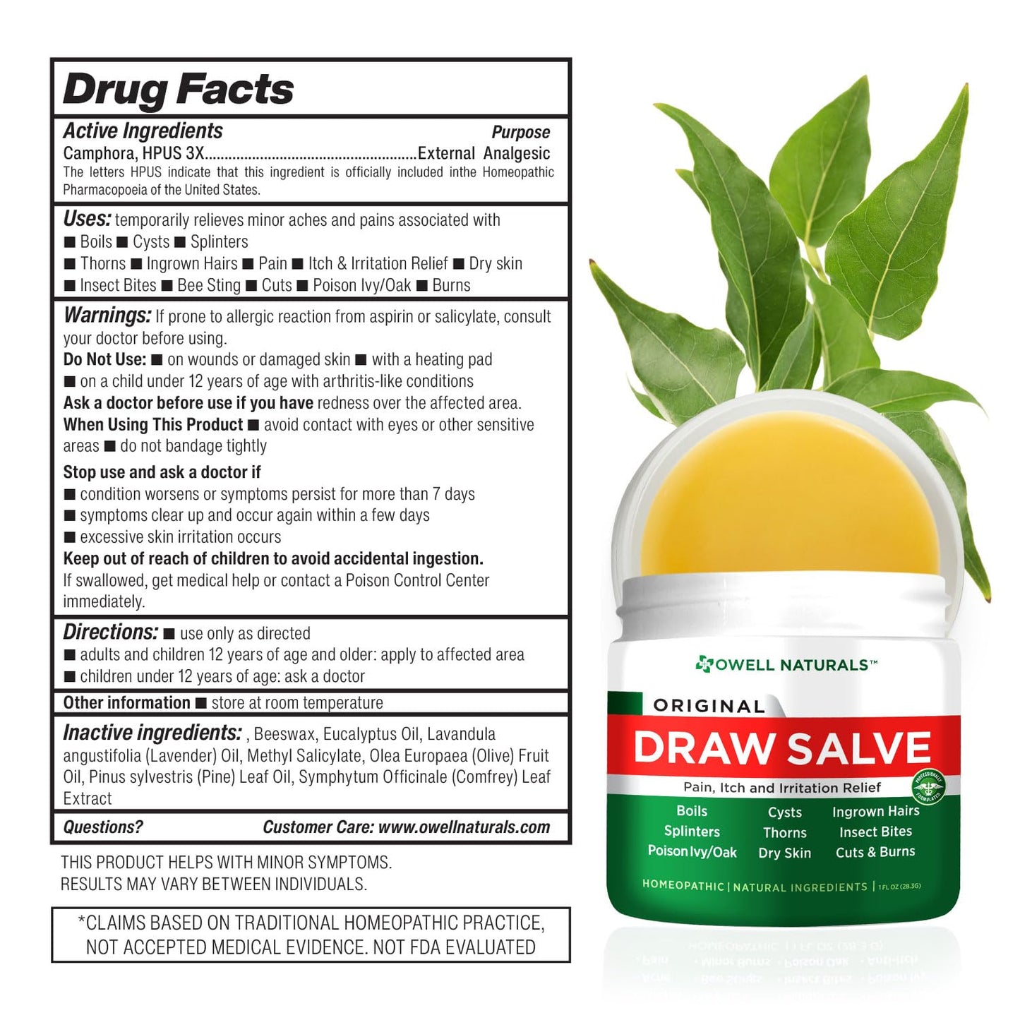 OWELL Naturals Drawing Salve Ointment for Boil & Cyst Removal, Deep Ingrown Hair, Splinter Remover, Bug Spider Bites, Bee Sting, Mosquito Itching, Poison Ivy - dailyvitalstore