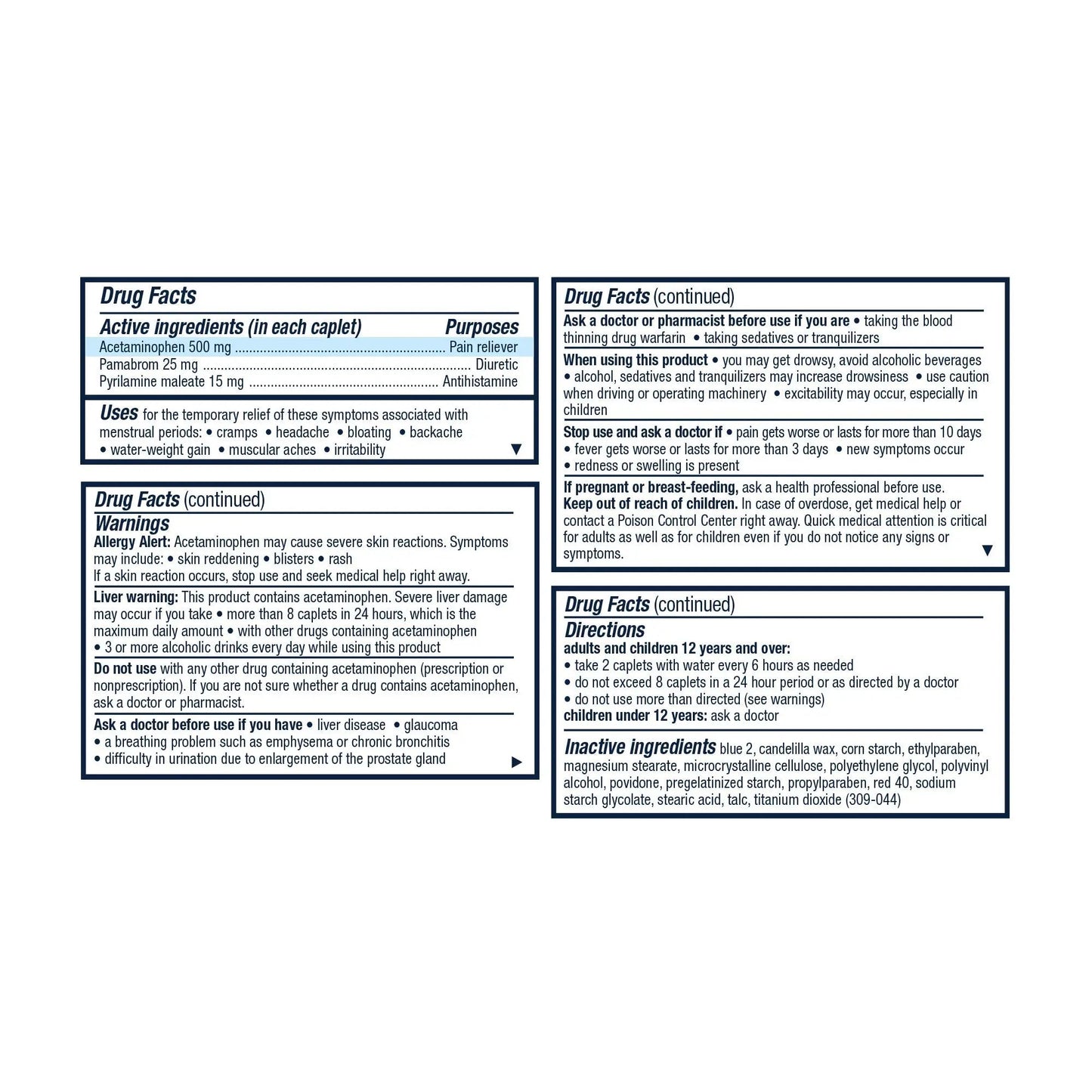 Pamprin Multi-Symptom Formula, with Acetaminophen, Menstrual Period Symptoms Relief, 20 Caplets (Pack of 3) - dailyvitalstore