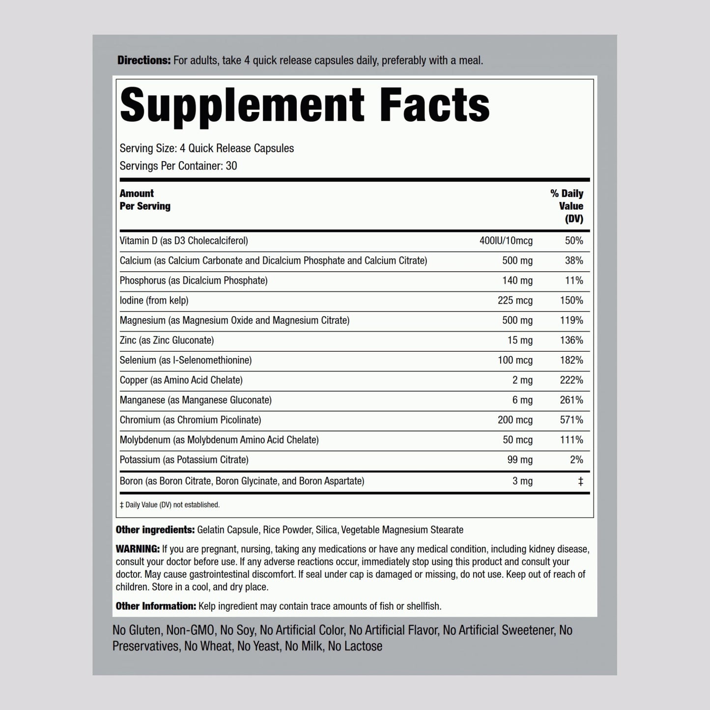 Piping Rock Mega Multi Mineral Chelated Supplement | 120 Capsules | for Men and Women | Iron Free | Non-GMO, Gluten Free - dailyvitalstore