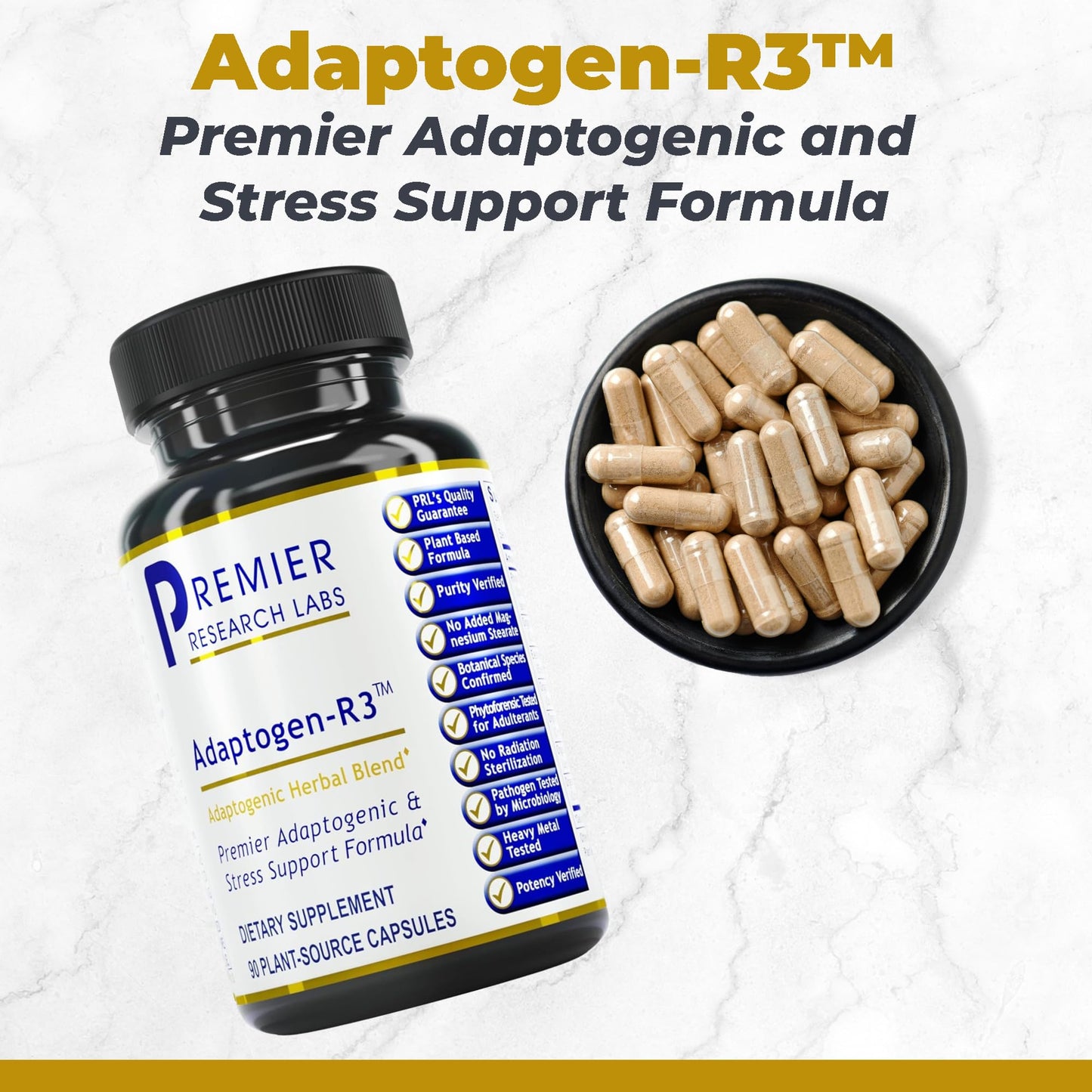 Premier Research Labs Adaptogen-R3 Supplement - Rhodiola Rosea Supplement with Maca Root, Adaptogen Complex for Stress, Heart & Metabolic Health - 90 Vegetarian Capsules - dailyvitalstore