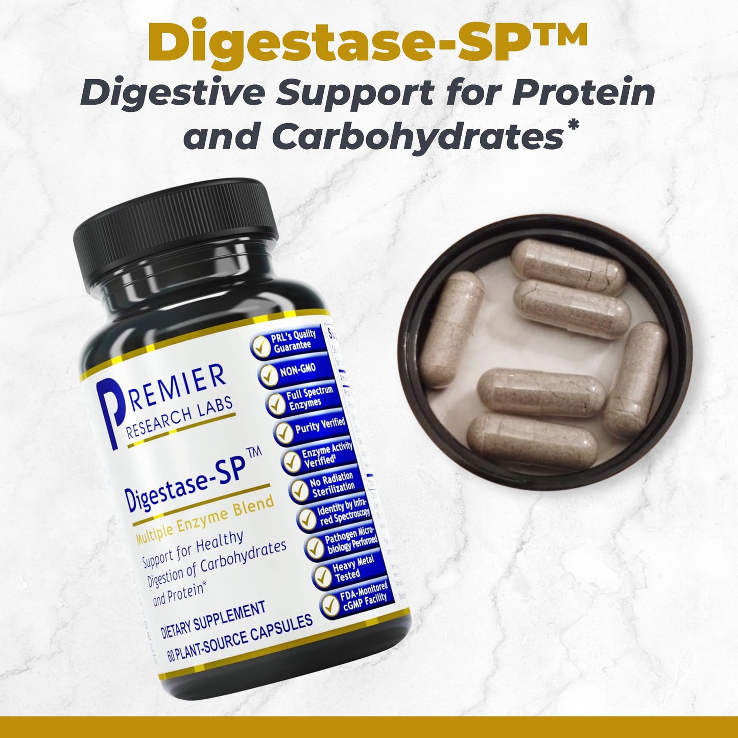 Premier Research Labs Digestase-SP - Enzymes for Digestion, Fermented Digestive Enzymes for Women & Men, Gut Health Support Pills with Peptidase, Hemicellulase - 60 Vegetarian Capsules - dailyvitalstore