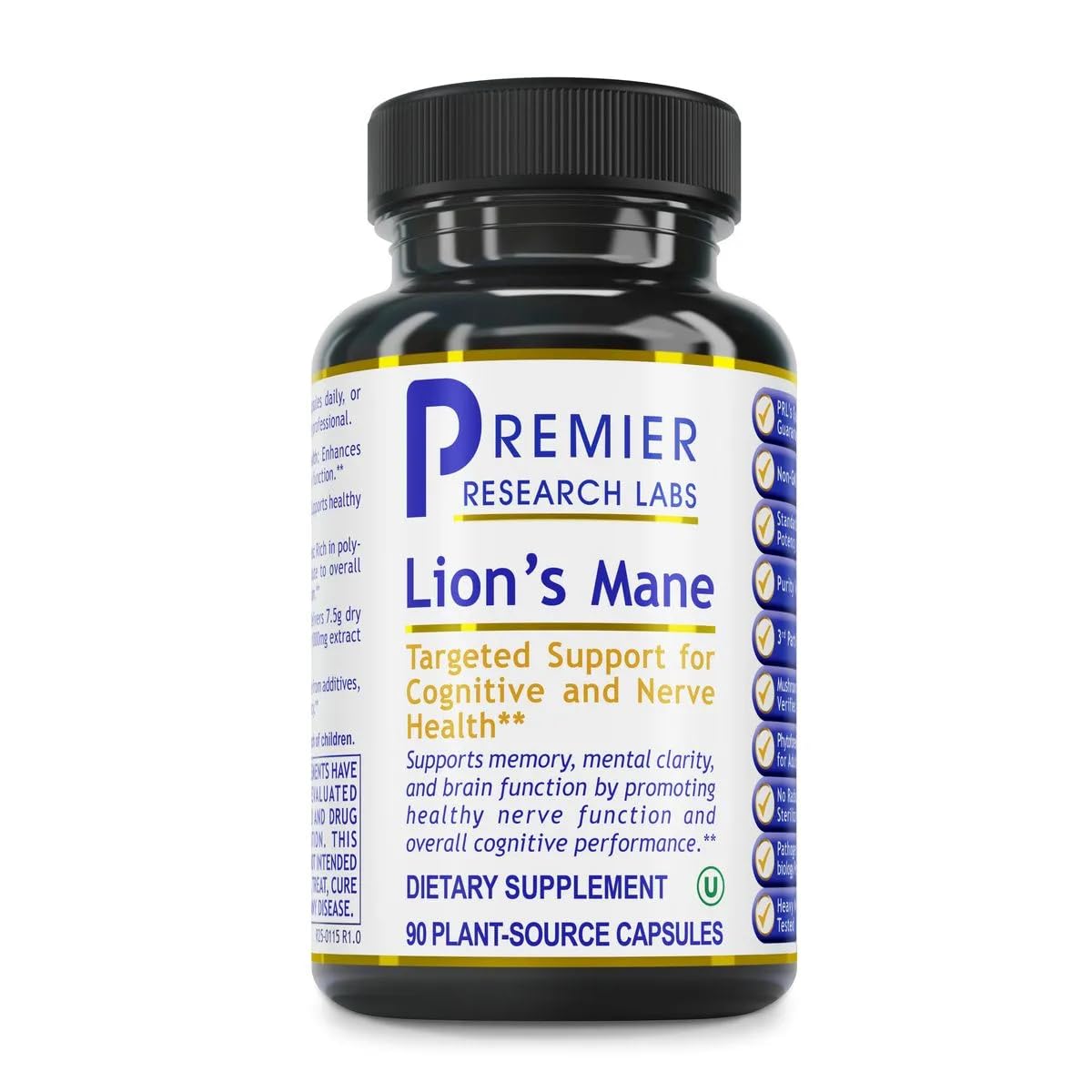 Premier Research Labs Lion's Mane - Lions Mane Mushroom Supplement Capsules for Focus, Memory, & Brain Support for Adults & Kids, 1000mg Premium Extract Per Serving - 90 Vegetarian Capsules - dailyvitalstore