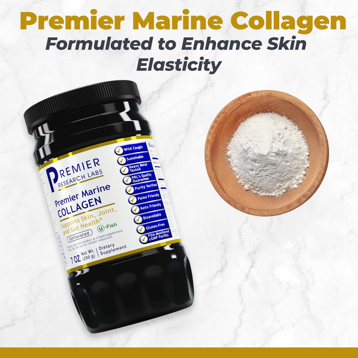 Premier Research Labs Marine Collagen - Marine Collagen Peptides, Hydrolyzed Marine Collagen Powder, Fish Collagen for Women and Men, 5g Collagen Per Serving for Skin, Joint, and Gut Health - 7 Oz - dailyvitalstore