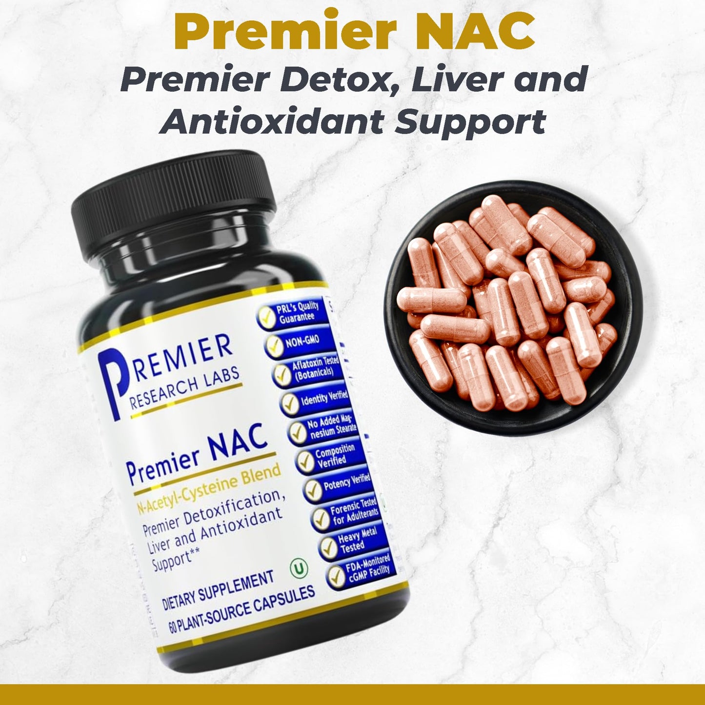 Premier Research Labs Premier NAC - NAC Supplement N-Acetyl Cysteine, N-Acetyl-L-Cysteine, Liver & Immune Support, 300mg NAC Per Capsule - 60 Vegetarian Capsules - dailyvitalstore