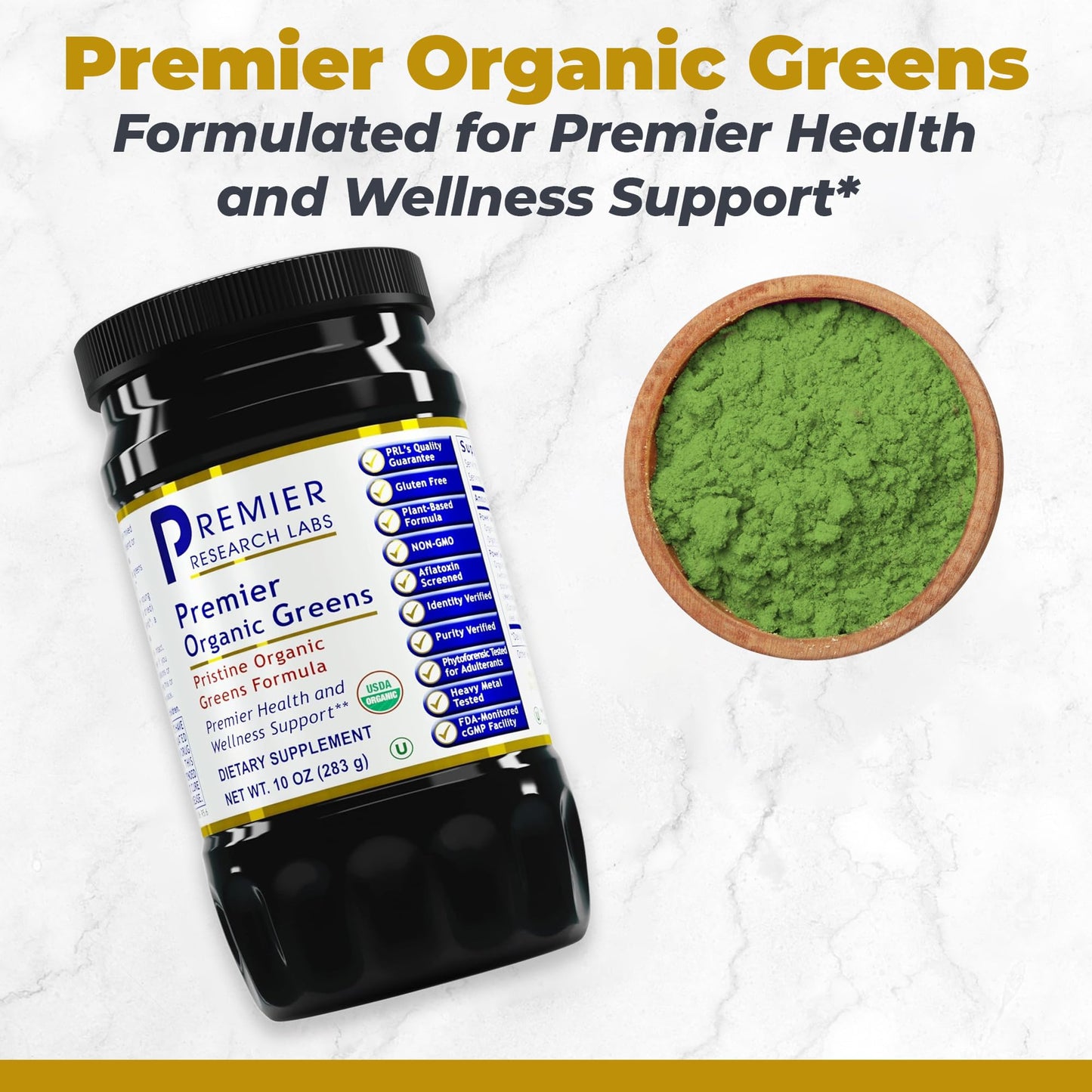 Premier Research Labs Premier Organic Greens - Super Greens Powder, Greens Superfood Powder for Drinks, Green Juice, Nutrition Support, Supergreens for Men & Women, Spinach, Alfalfa, Chlorella - 10 oz - dailyvitalstore