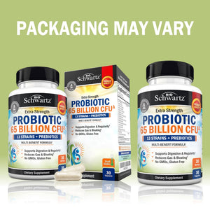 Probiotic 65 Billion - Probiotics with Prebiotic for Women & Men - Lactobacillus Acidophilus Digestive Health Capsules - Targeted Release Technology - Shelf Stable Supplement Non-GMO Dairy Free-30ct - dailyvitalstore