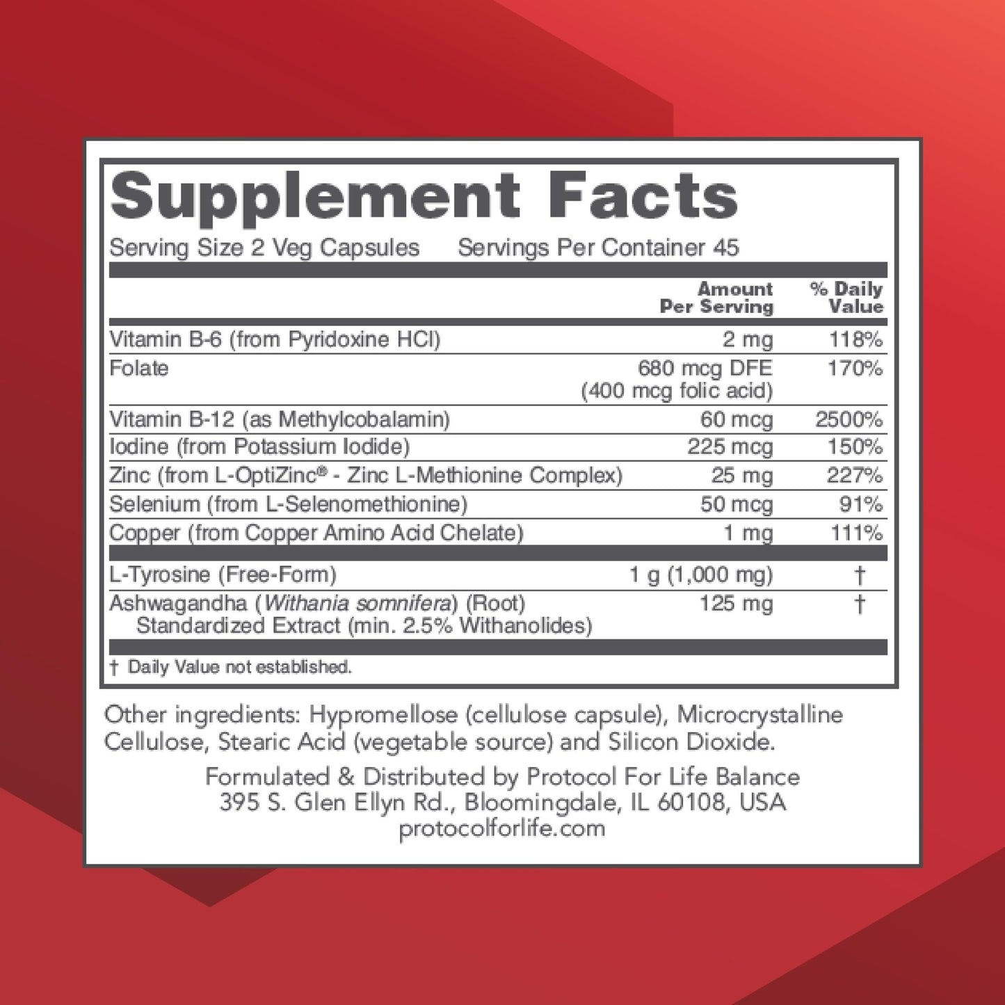 PROTOCOL FOR LIFE BALANCE Ortho Thyroid - Supports Healthy Thyroid Function* - with Ashwagandha, Zinc & Selenium - Non-GMO & Kosher - 90 Veg Capsules - dailyvitalstore