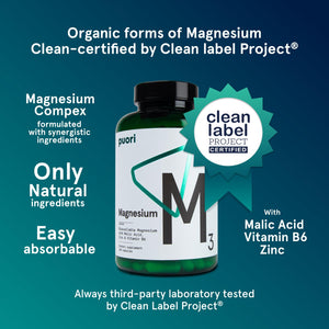 Puori Magnesium Complex Supplement - High Absorption Magnesium Taurinate & Gluconate, Zinc, Vitamin B6 & Malic Acid for Sleep Support, Immune & Bone Health & Muscle Recovery - 240 Vegan Capsules - dailyvitalstore