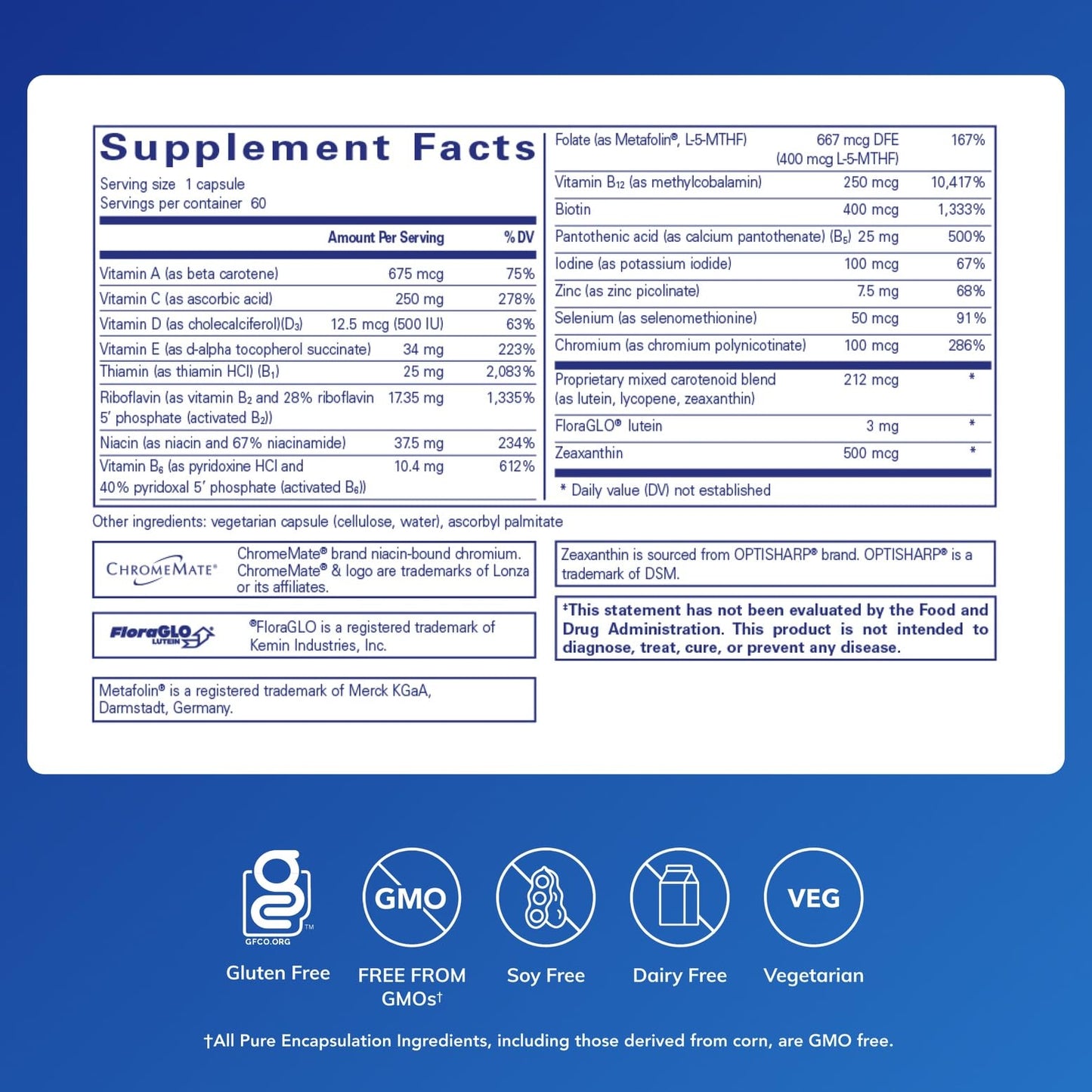 Pure Encapsulations Multi T/D - Multivitamin & Mineral Supplement - for Daily Wellness, Cardiovascular & Immune Health* - Rich in Vitamins & Minerals - Gluten Free & Vegetarian - 60 Capsules - dailyvitalstore