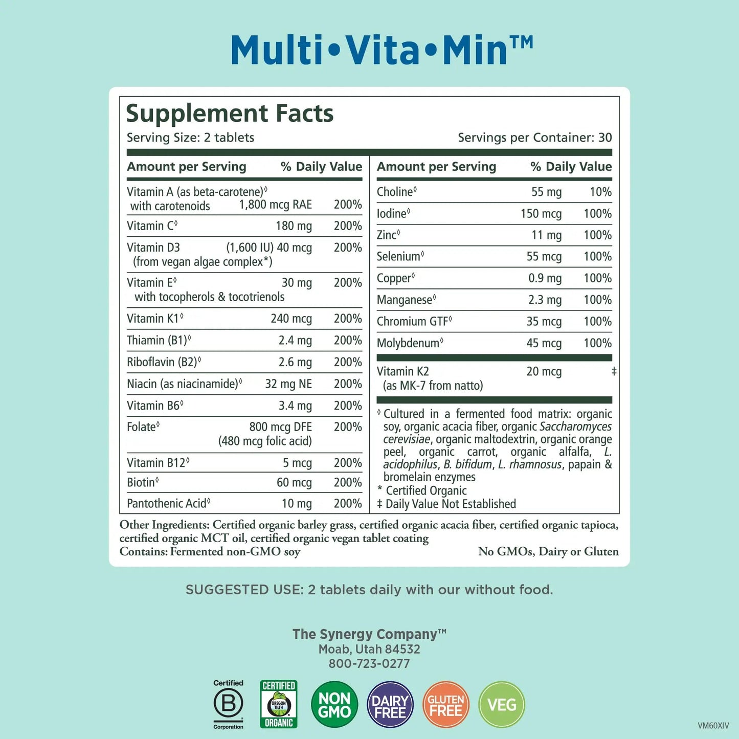 PURE SYNERGY Multi·Vita·Min | Vegan Multivitamin Made with Organic Whole Foods | Twice Daily Supplement for Men and Women - dailyvitalstore