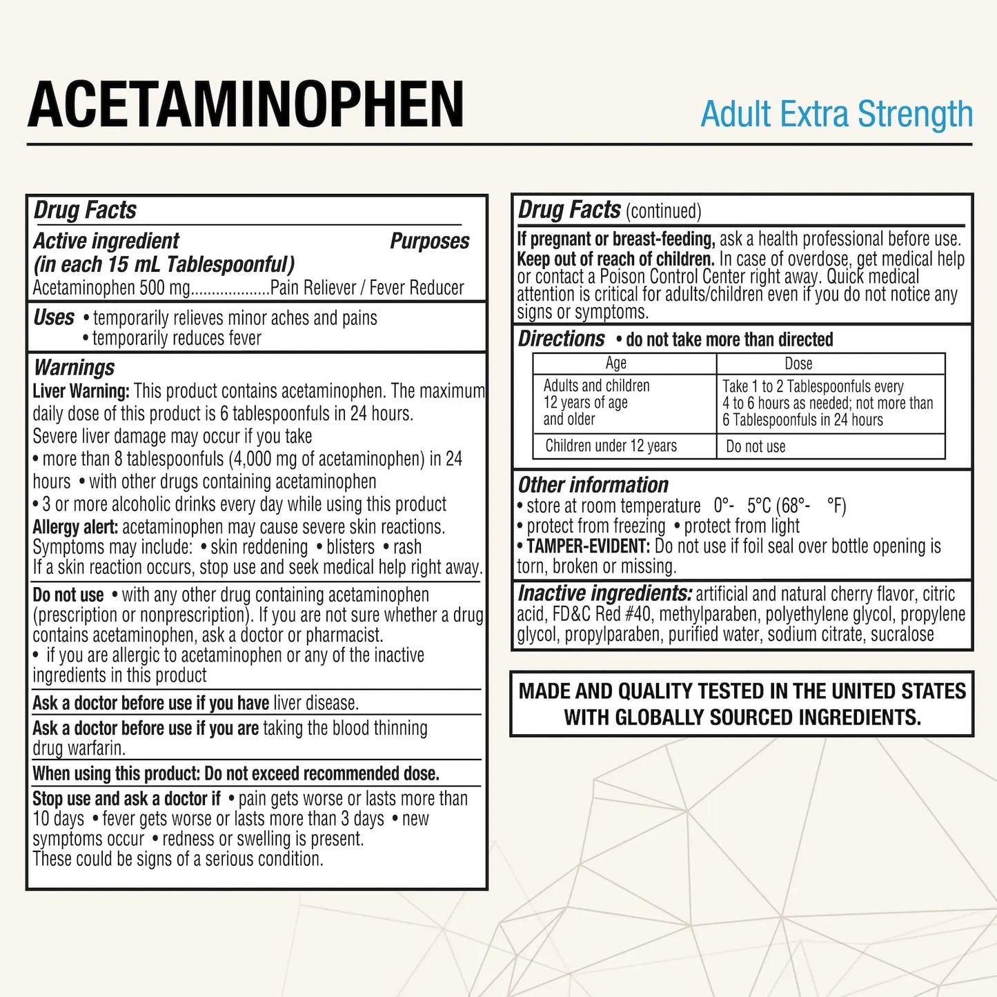 Puregen Labs Adult Extra Strength Acetaminophen Liquid 500mg/15ml - 8 fl oz Rapid Burst Pain Reliever/Fever Reducer, Cherry Flavor | Muscle & Joint Pain Relief | Arthritis Pain Relief - dailyvitalstore