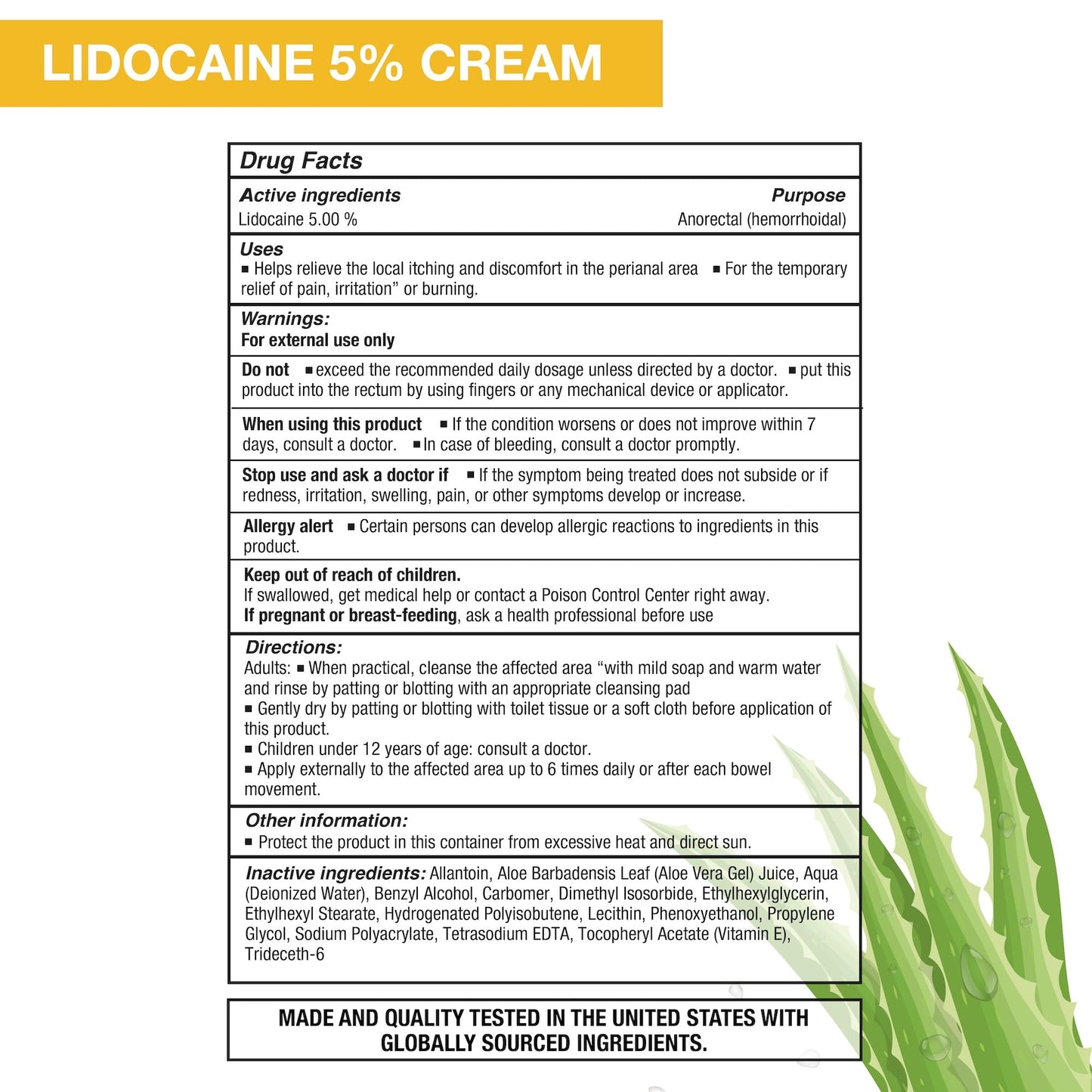 Puregen Labs Lidocaine 5% Anorectal (hemorrhoidal) Cream Maximum Strength | Enriched with Aloe-Vera | 6 Oz - dailyvitalstore