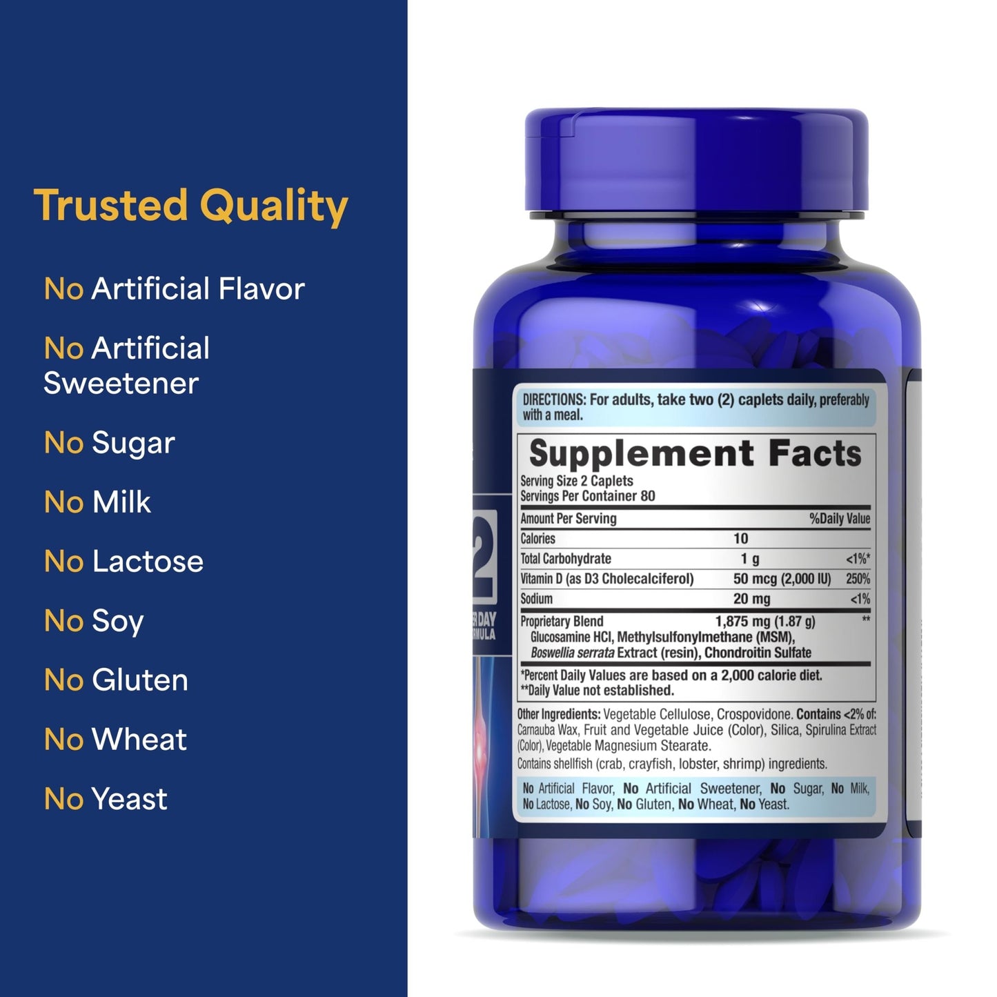 Puritan's Pride Advanced Glucosamine Chondroitin MSM with Vitamin D3 50mcg (2000 IU), Dietary Supplement for Joint Health - dailyvitalstore