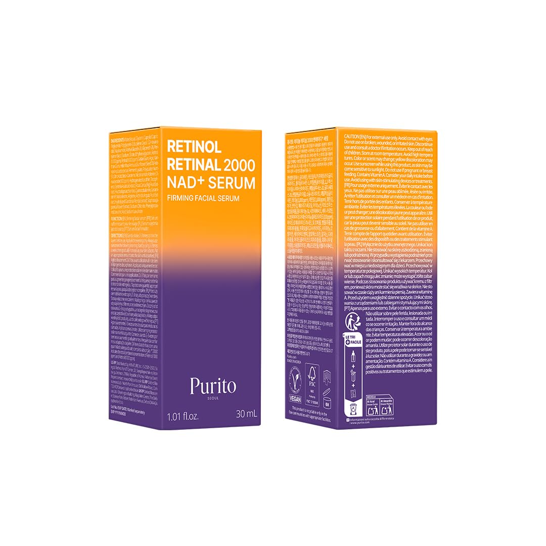 PURITO Retinol 0.1% + Retinal 0.1% Anti-Aging Facial Serum | for Wrinkles, Fine Lines & Firmer Skin | Dual Retinoids with NAD+, Improve Elasticity & Skin Texture - dailyvitalstore