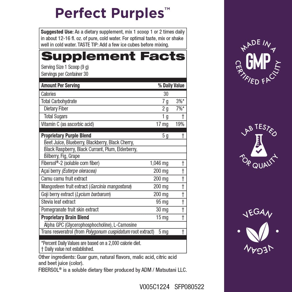 Purity Products Perfect Purples Powder Phytonutrient Rich, Healthy Aging Super Formula - Support Total Body Health - High ORAC Power - P40p Pomegranate Extract w/ 40% Punicosides - 30 Day Supply - dailyvitalstore