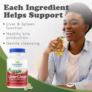Ridgecrest Herbals LiverClean, Herbal Liver Support Supplement, Blessed Thistle, Dandelion, Detox, Cleanse Support, Healthy Bile (60 Caps, 30 Serv) - dailyvitalstore
