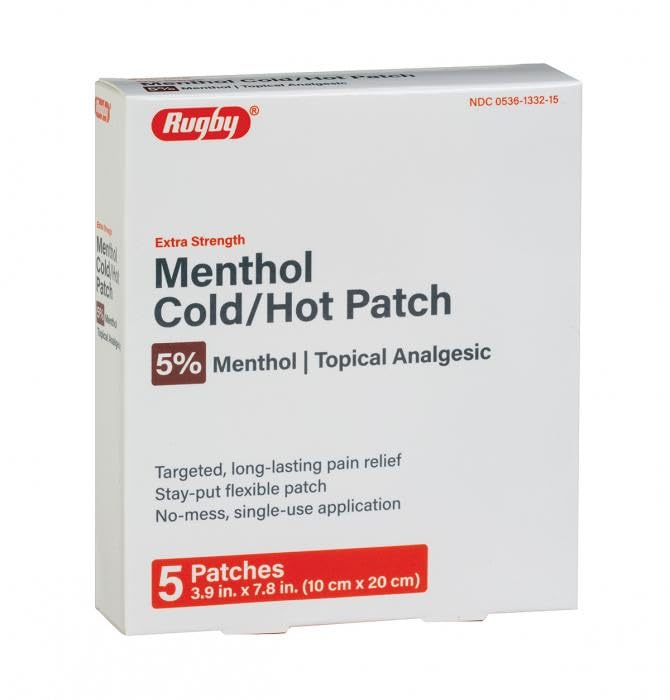 Rugby Extra Strength Topical Analgesic 5% Menthol Cold/Hot Patch - 5 Patches - dailyvitalstore