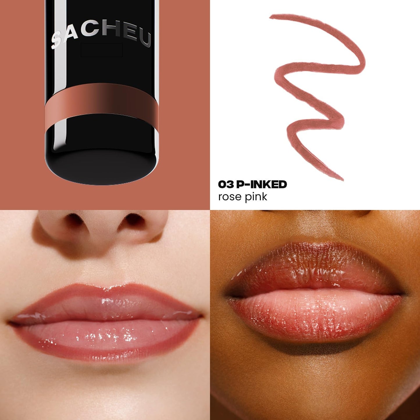 Sacheu Lip Liner STAY-N Peel Off Lip Stain — Long Lasting Waterproof Lip Tint with Hyaluronic Acid & Vitamin E — Transfer Proof Matte Finish, Vegan & Cruelty-Free (p-INKED) - dailyvitalstore