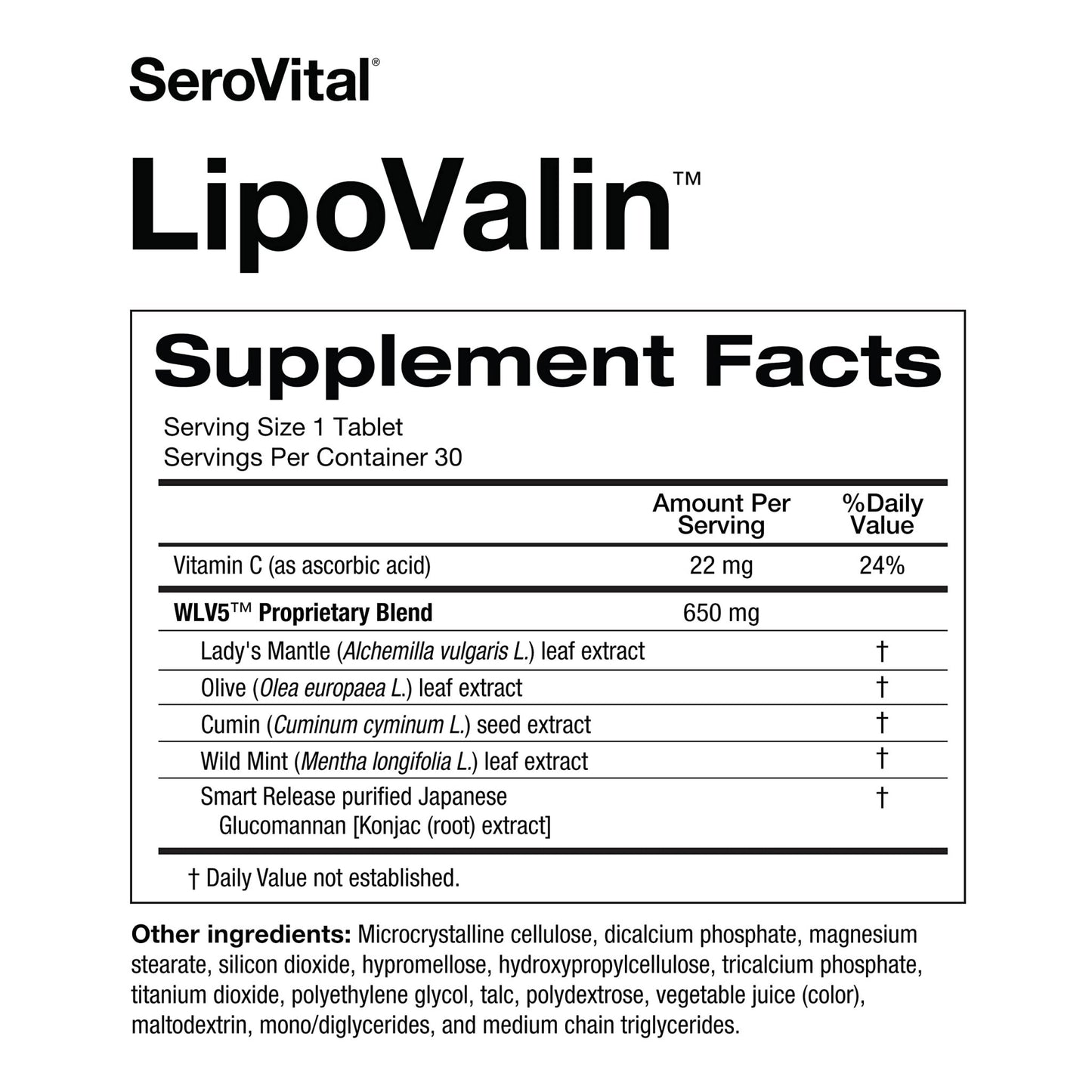 Serovital LipoValin Clinically Validated Pills for Women Diet Pill, Appetite Suppressant, Stimulant-Free Weight Loss Supplement - 30 Count (30 Tablets) - dailyvitalstore