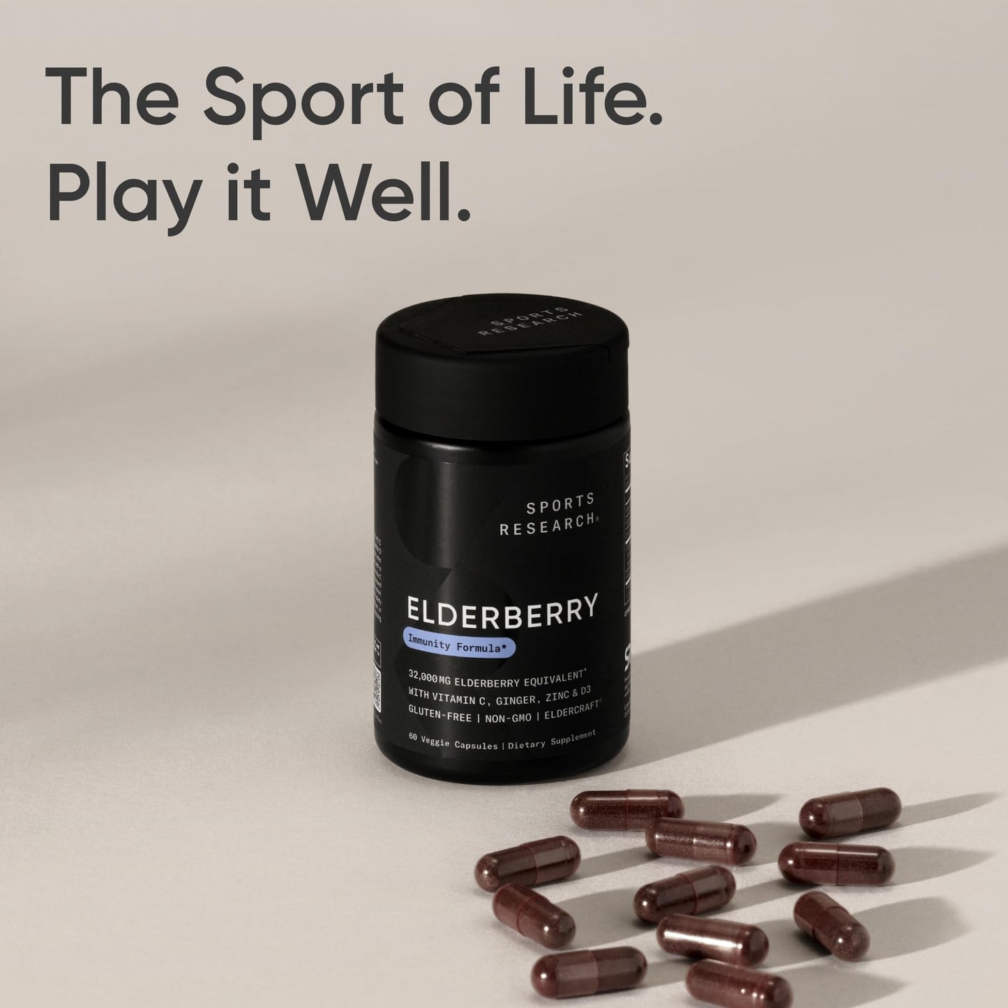 Sports Research® Elderberry Immune Support with Zinc, Ginger, Vitamin C & D3 - Vegan Friendly · Non-GMO · Gluten Free - 60 Veggie Capsules - dailyvitalstore