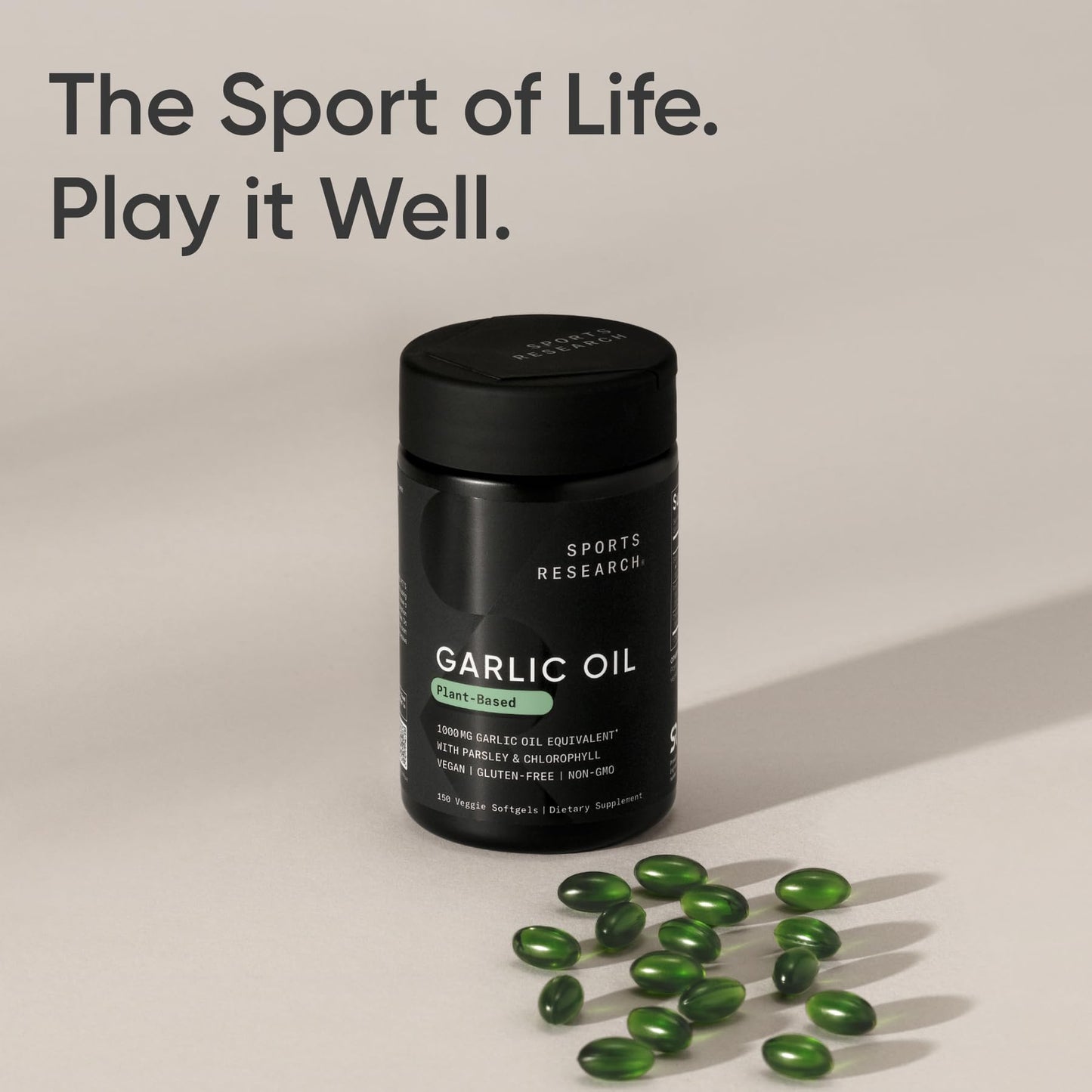 Sports Research® Odorless Garlic Oil Pills with Parsley & Chlorophyll - Vegan Certified · Non-GMO · Gluten Free - 150 Plantgel Capsules - dailyvitalstore
