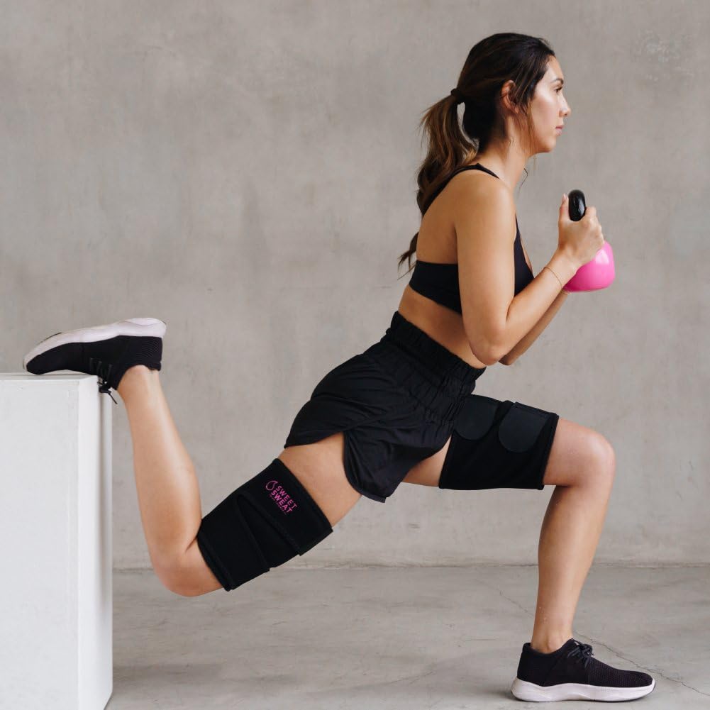 Sports Research Sweet Sweat Thigh Trimmers for Men & Women Increases Sweat & Activity to the Thighs during Exercise (Pink Logo, Medium) - dailyvitalstore