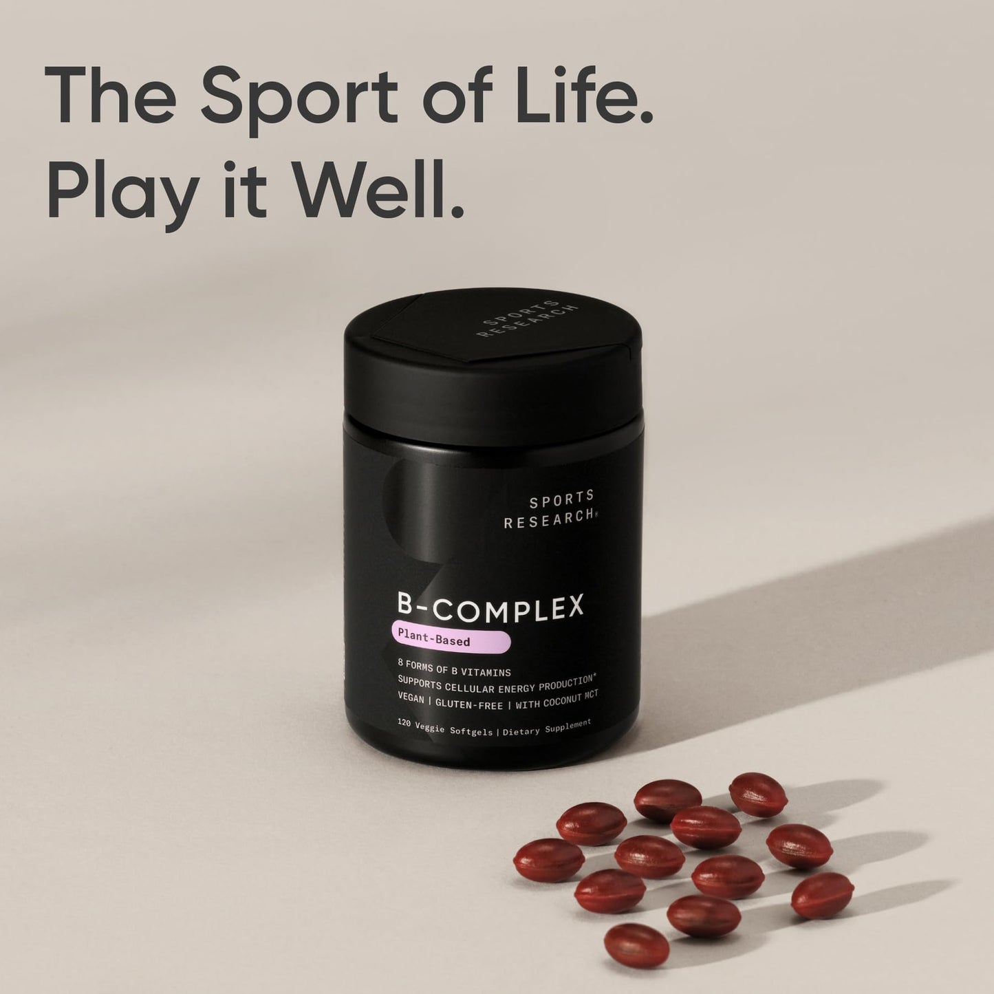 Sports Research® Vitamin B-Complex - Full Spectrum of B Vitamins with Methylated B12 & Folate - Gluten Free · Plant-Based · Non-GMO · Vegan-Friendly Formula - 120 Veggie Softgels - dailyvitalstore