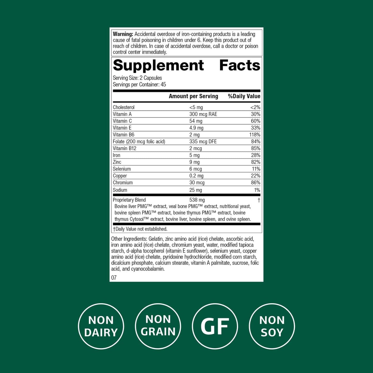 Standard Process Inc. Immuplex - Daily Immune Support Supplement with Folate, Iron, Vitamin C & Vitamin A - Mineral Supplement with Antioxidant Ingredients - 90 Capsules - dailyvitalstore