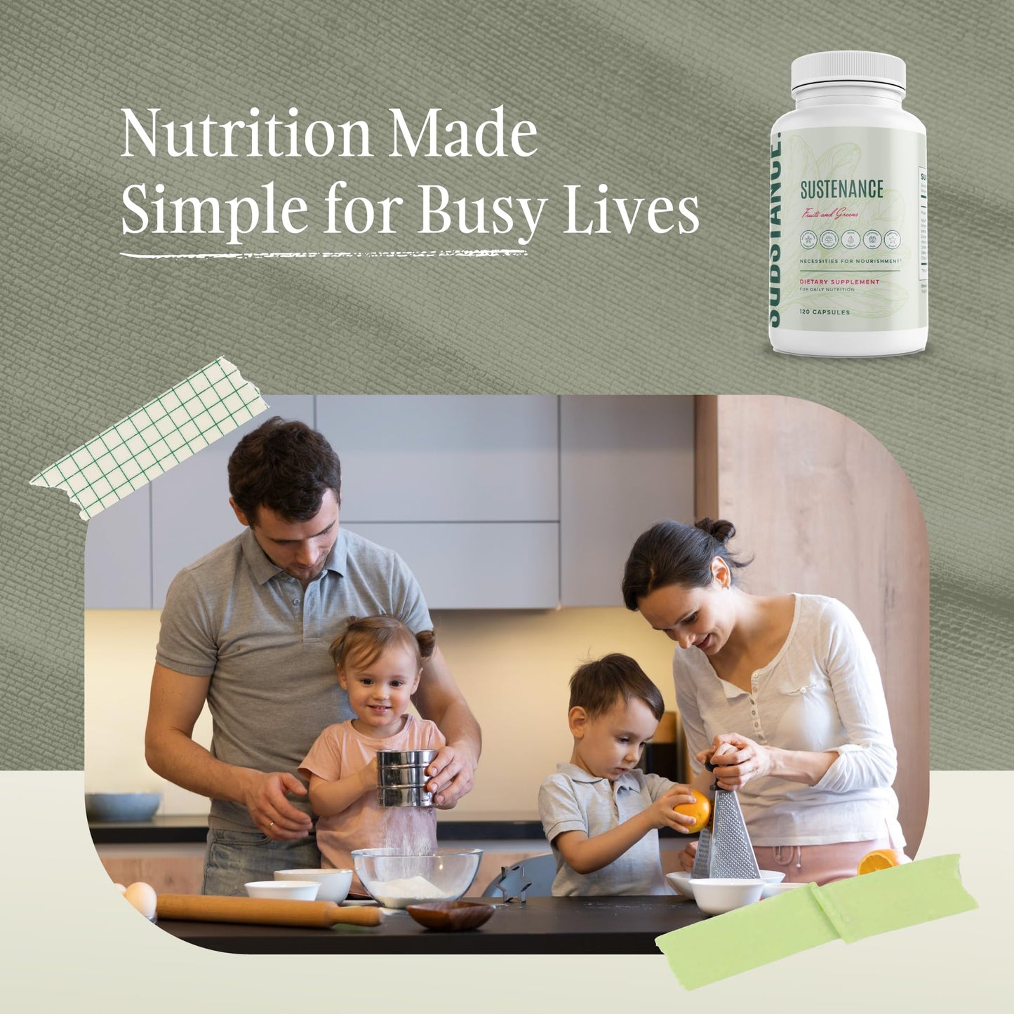 SUBSTANCE. - Nature's Sustenance Daily Greens, Daily Fruit and Veggies Supplement - Enhance Energy, Mental Clarity - Fruits and Vegetables Supplements - US Made, Vegan-Friendly - 30 Servings. - dailyvitalstore