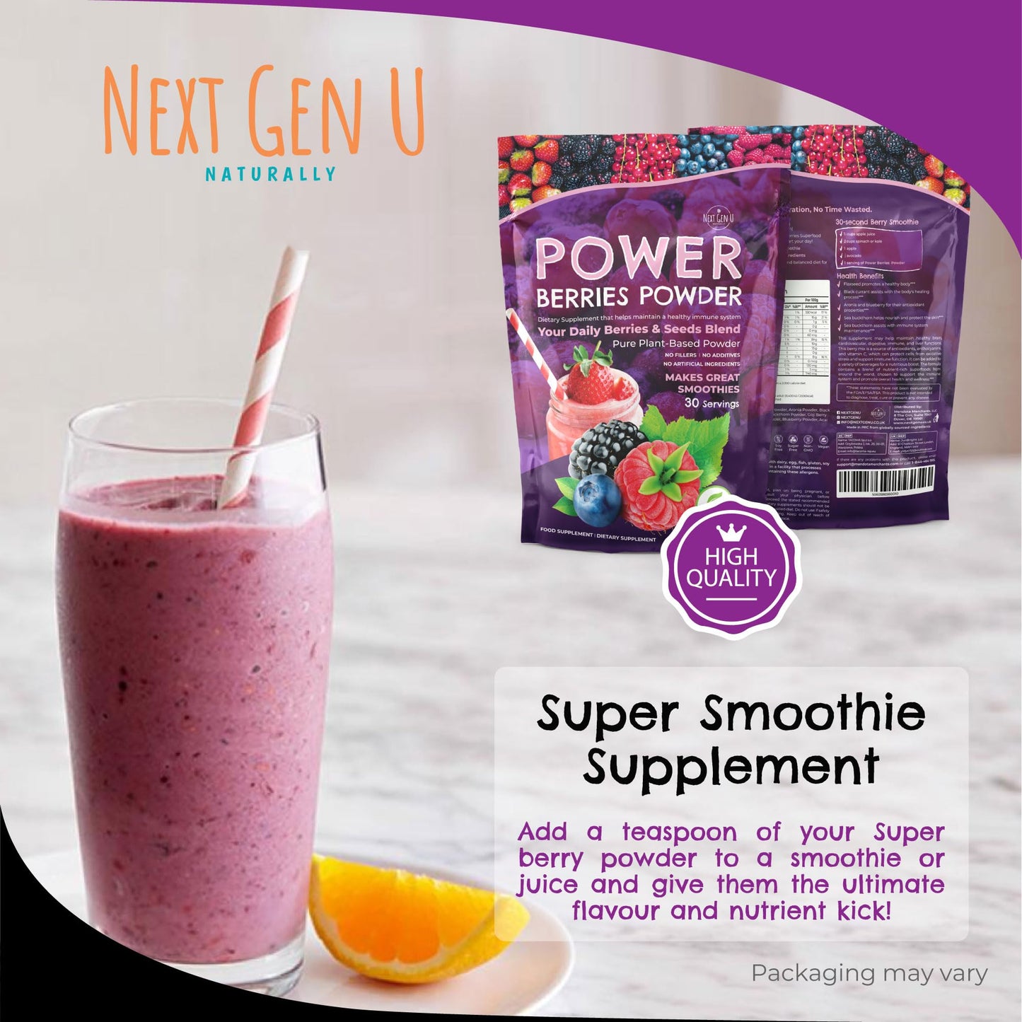 Super Berry Powder - 150g - Immune Support - Food Supplement - Superfood Berries - Smoothie Mix for Shakes - Healthy Boost for Detox Juice Beverages or Any Drink - by NextGenU - dailyvitalstore