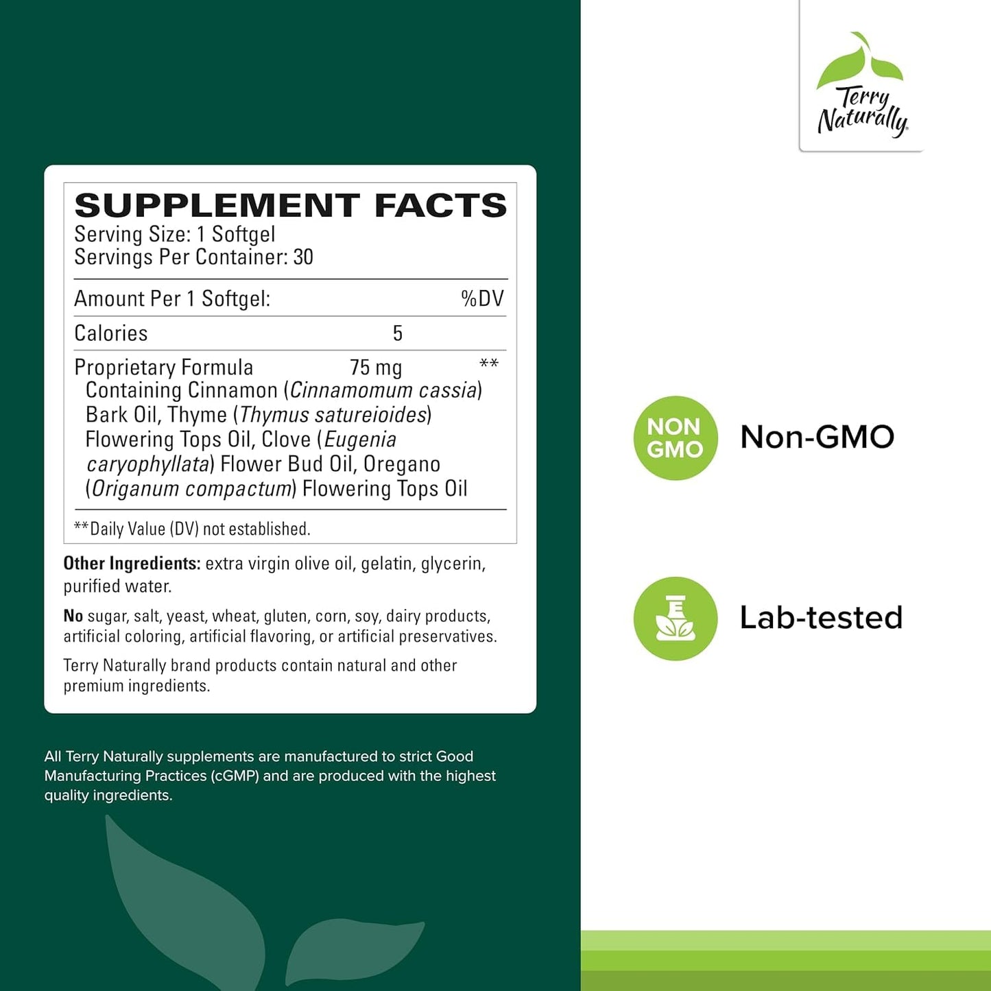Terry Naturally Bacteril - Intestinal Support Supplement with Clove, Cinnamon, Thyme & Oregano - Immune Support Supplement with Antioxidant Support - Intestinal Support - 30 Softgels - dailyvitalstore