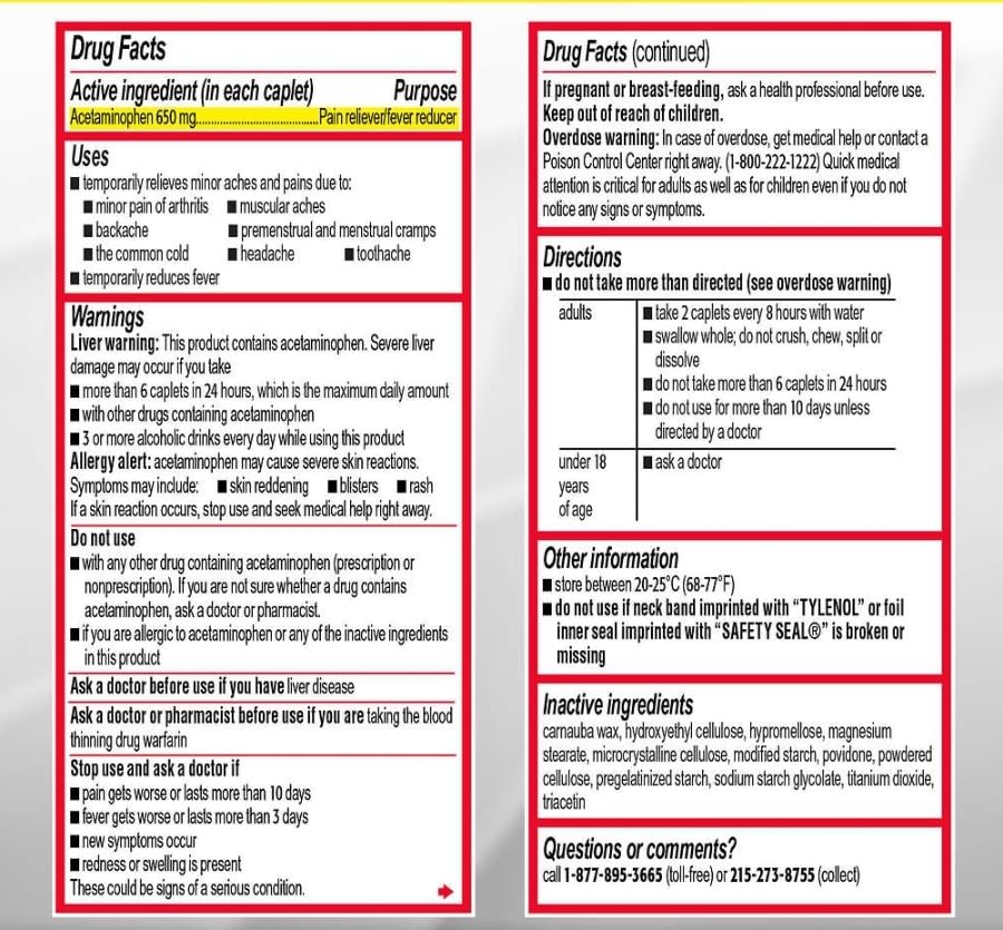 Tylenol Arthritis Pain Extended Release Tablets with Acetaminophen for Joint Pain, 290 Caplets (Pack of 2) (Package May Vary) - dailyvitalstore