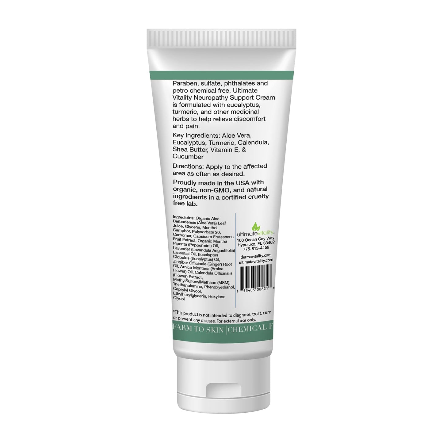 UltimateVitality Neuropathy Support Cream – Natural Organic Cream for Feet, Hands, Legs, Toes Includes Arnica, Capsicum Frutescens Fruit Extract, Peppermint a Ginger - 6 Ounces - dailyvitalstore