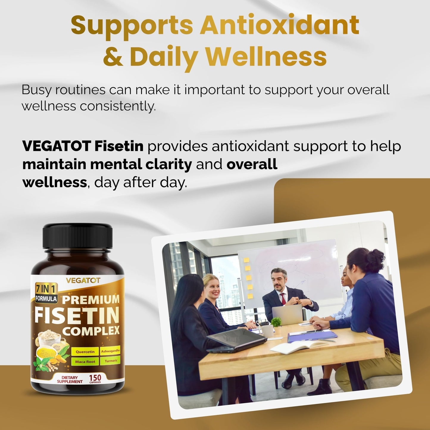 VEGATOT Organic Fisetin Complex 7-in-1 Formula | with Quercetin, Resveratrol, Ashwagandha, Maca Root, Turmeric, Black Pepper | 150 Capsules | Non-GMO, Gluten-Free - dailyvitalstore