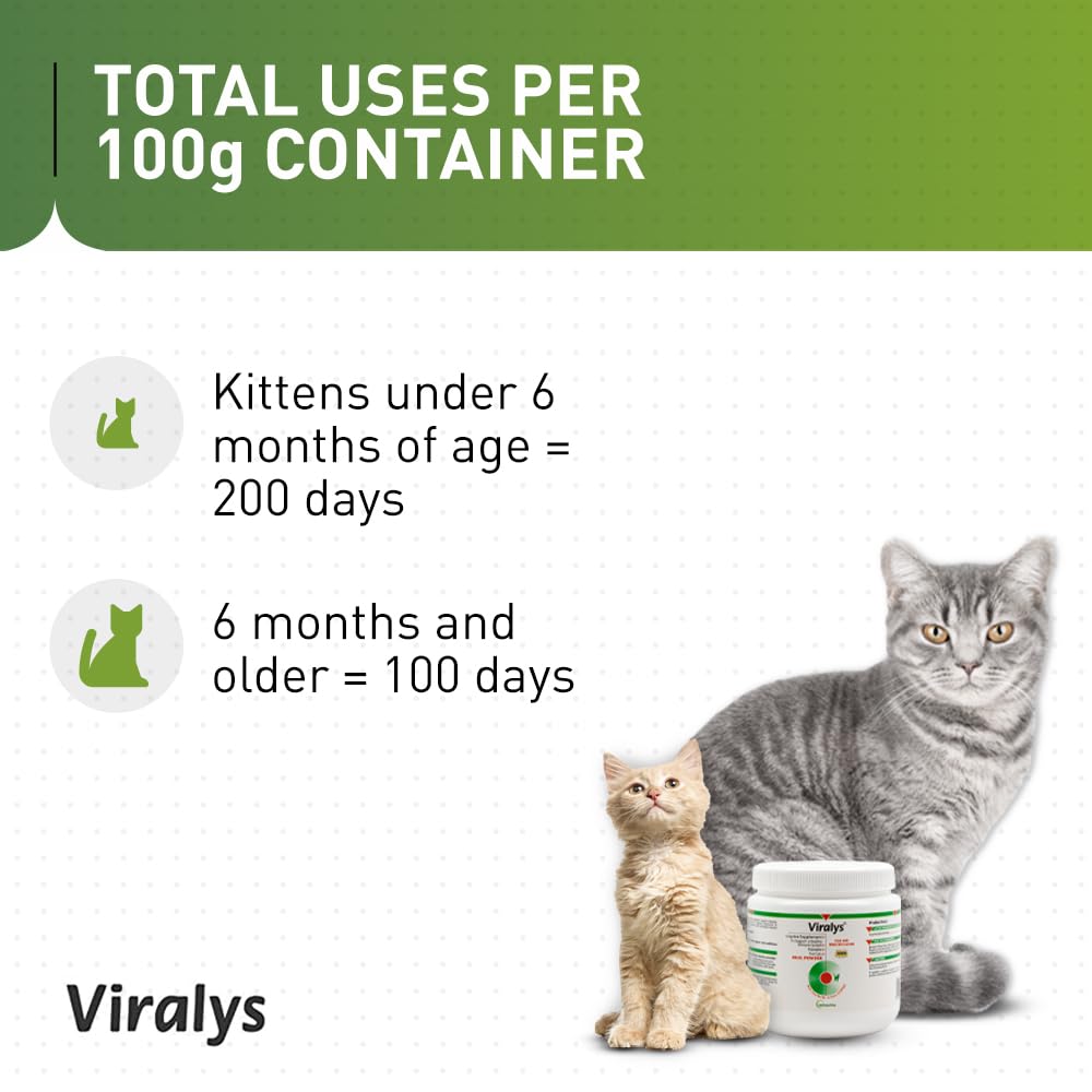 Vetoquinol Viralys Daily L-Lysine Powder for Cats and Kittens, Fish Flavored Lysine Supplement for Cats and Kittens to Support Immune Health - dailyvitalstore