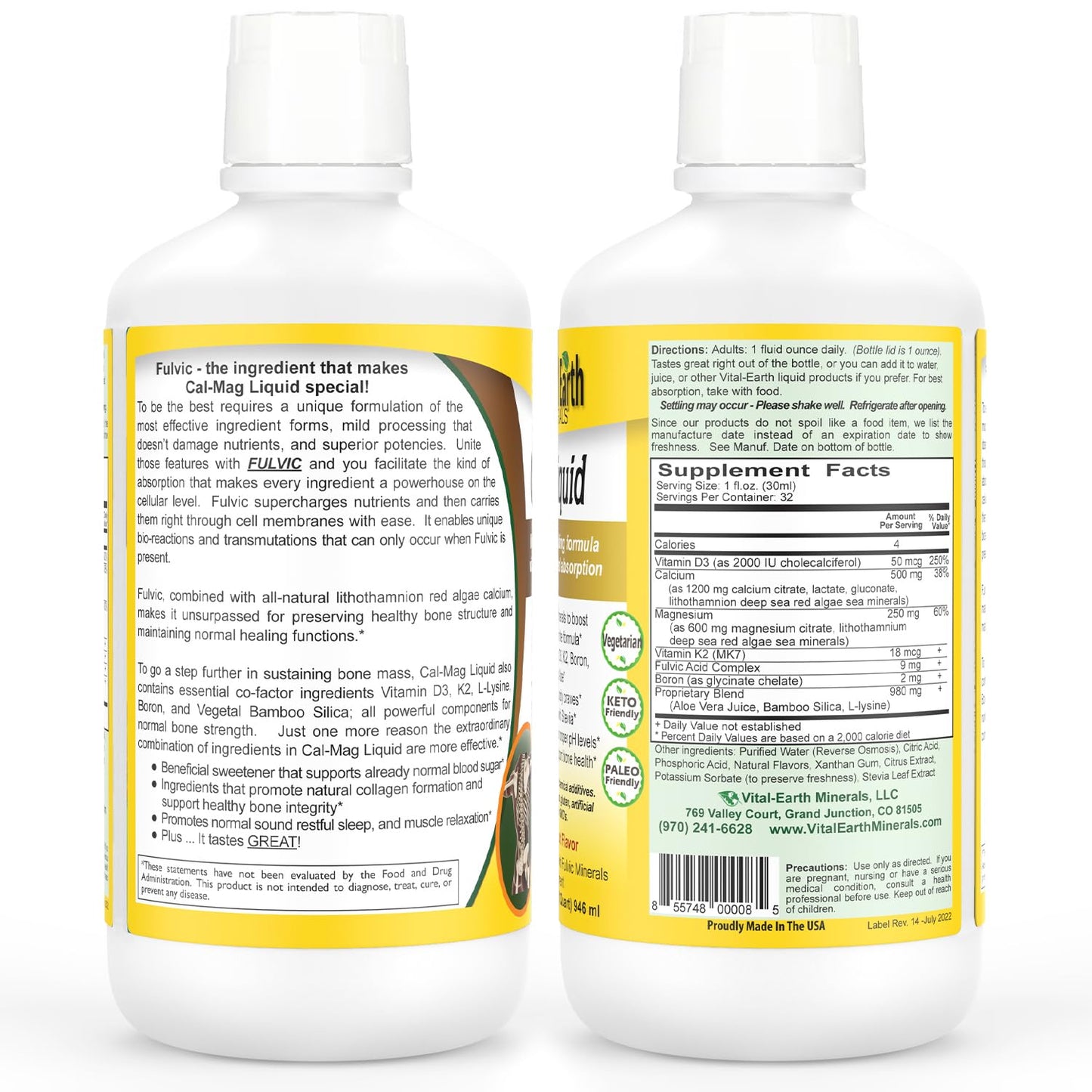 Vital Earth Minerals Bone & Wellness Support – Cal Mag Liquid + Super Multi, Liquid Multivitamins, MTHFR Support, 32 Oz Ea - dailyvitalstore