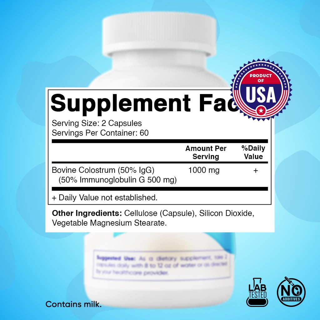 Vitamatic Bovine Colostrum Supplement 1000 mg per Serving - 50% Highest IgG - Supplement for Gut Health, Hair Growth, Beauty, Muscle Recovery, & Immune Support - 120 Capsules - dailyvitalstore