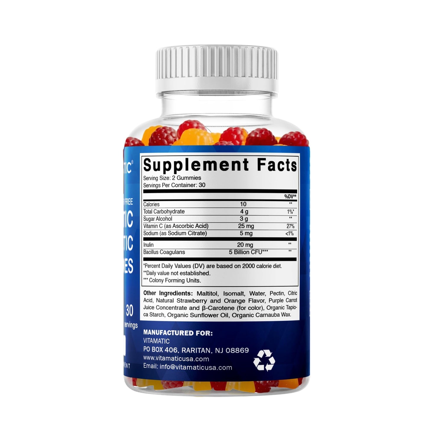 Vitamatic Probiotic Sugar Free Gummies for Men and Women – 5 Billion CFUs Digestive, Immune & Gut Health Support – Gluten Free - dailyvitalstore