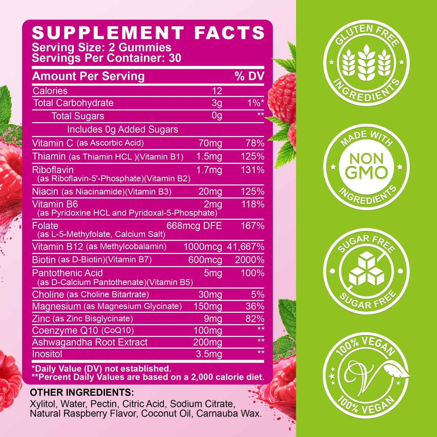 Vitamin B Complex Gummies for Women & Me, Vitamin B12, B1, B2, B3, B6, B7, B9 with Vitamin C, Zinc, Magnesium & CoQ10 for Energy, Brain, Nervous System & Mood, - dailyvitalstore