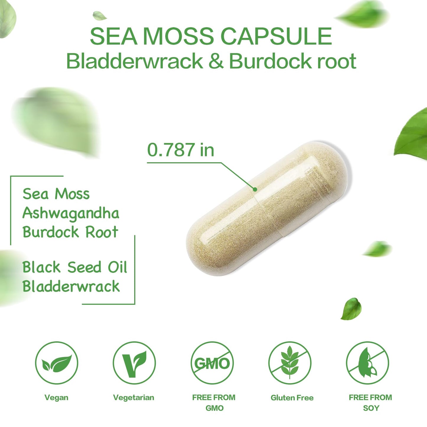VPKIN Organic Sea Moss Capsules with Bladderwrack,Burdock Root and Black Pepper Extract-Irish SeaMoss Pills 2000mg-Promotes Immune System,Thyroid Support(120 Capsules) - dailyvitalstore