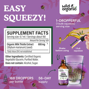 Wild & Organic Dandelion Root Tincture & Milk Thistle Tincture 4 fl oz - Liver Cleanse Detox Support - Dandelion Root Extract Drops - Milk Thistle Supplement - No Sugar & Alcohol - dailyvitalstore