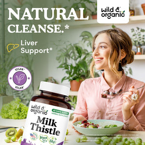 Wild & Organic Milk Thistle Capsules 1000mg - Liver Detox Supplements - Silymarin Milk Thistle Powder for Liver Cleanse - 90 Vegan Capsules - 45-Days Supply - No Fillers, Non-GMO - dailyvitalstore