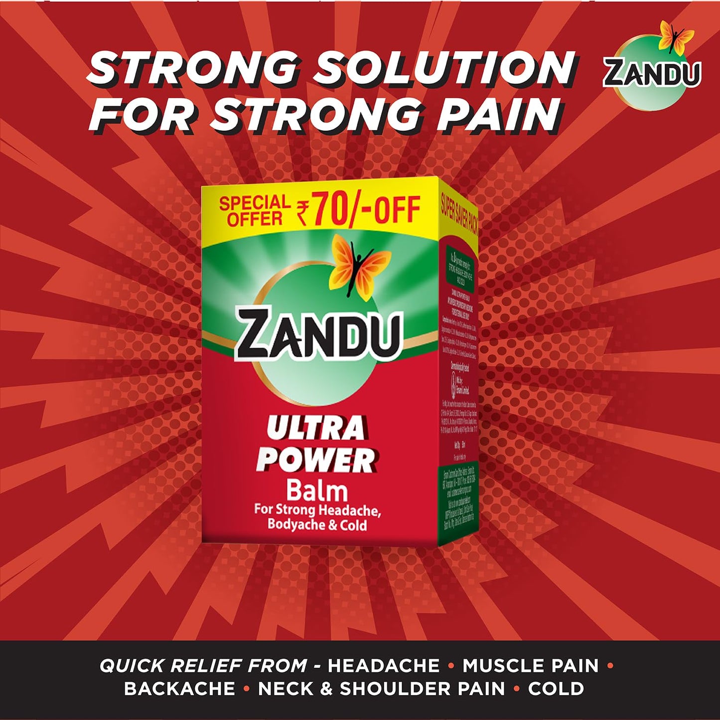 Zandu Ultra Red Balm | Ayurvedic Balm with Menthol, Camphor, Eucalyptus Oil | Relieves from Bodyache, Cold & Muscle Stiffness | Non Greasy & Fast Acting | 0.85 Fl Oz (Pack of 1) - dailyvitalstore