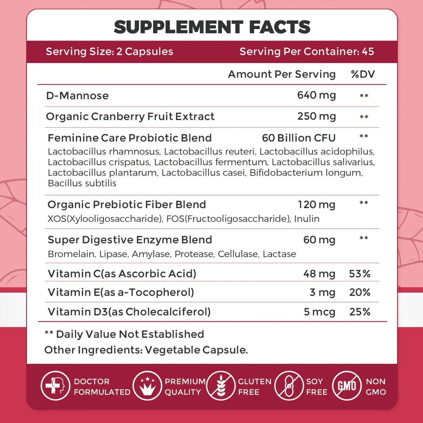 ZEBORA Urinary Tract Health for Women - Vaginal Probiotics for Women Digestive Health and pH Balance - D Mannose Supplements with Cranberry to Cleanse Urinary Tract & Bladder - 90 Capsules - dailyvitalstore
