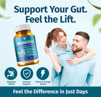 1 Body Probiotic 60 Billion for Men & Women, Gut Health Support with Prebiotics, Digestive Enzymes, Zinc & L-Glutamine, Non-GMO, 60 Vegan Capsules - dailyvitalstore