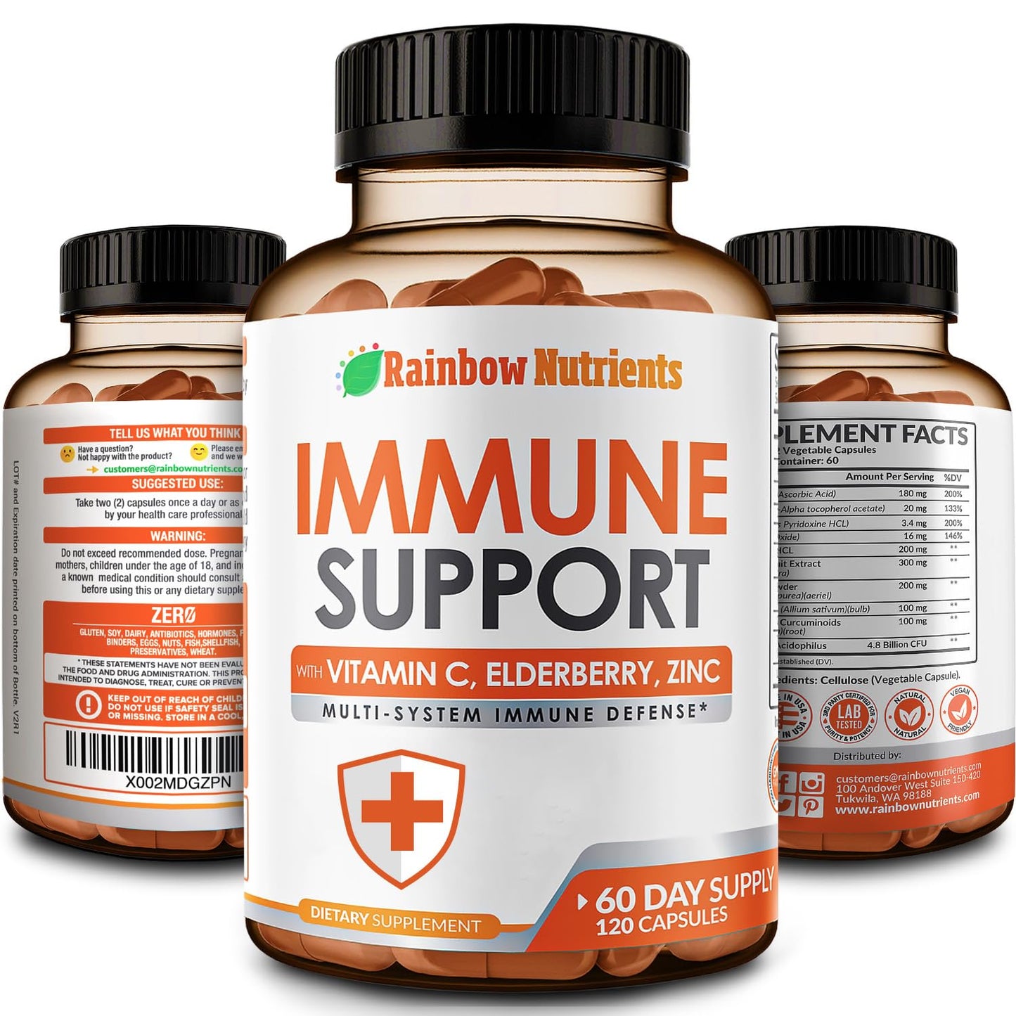 10 in 1 Immune Support Supplement (No Fillers) | Vitamin C, Zinc, Elderberry, Echinacea, Turmeric, Probiotics |Immunity Booster for Multi-System Immune Defense, - dailyvitalstore