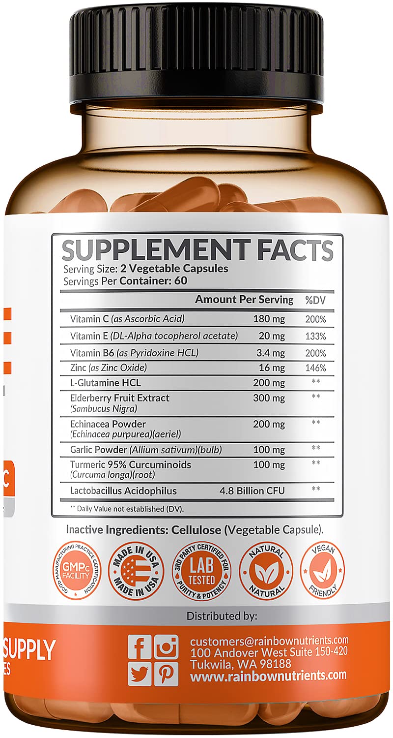 10 in 1 Immune Support Supplement (No Fillers) | Vitamin C, Zinc, Elderberry, Echinacea, Turmeric, Probiotics |Immunity Booster for Multi-System Immune Defense, - dailyvitalstore
