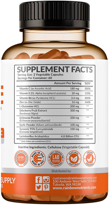 10 in 1 Immune Support Supplement (No Fillers) | Vitamin C, Zinc, Elderberry, Echinacea, Turmeric, Probiotics |Immunity Booster for Multi-System Immune Defense, - dailyvitalstore